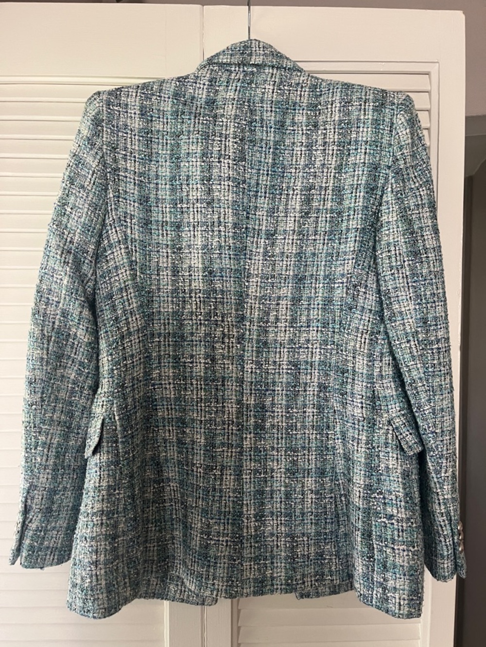 Zara Teal & White Tweed Double-Breasted Blazer - Picture 11 of 15